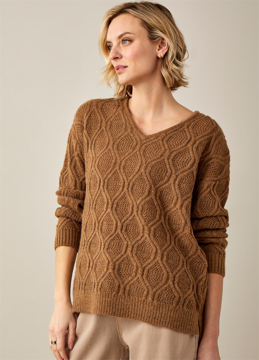 Lattice V Neck Sweater