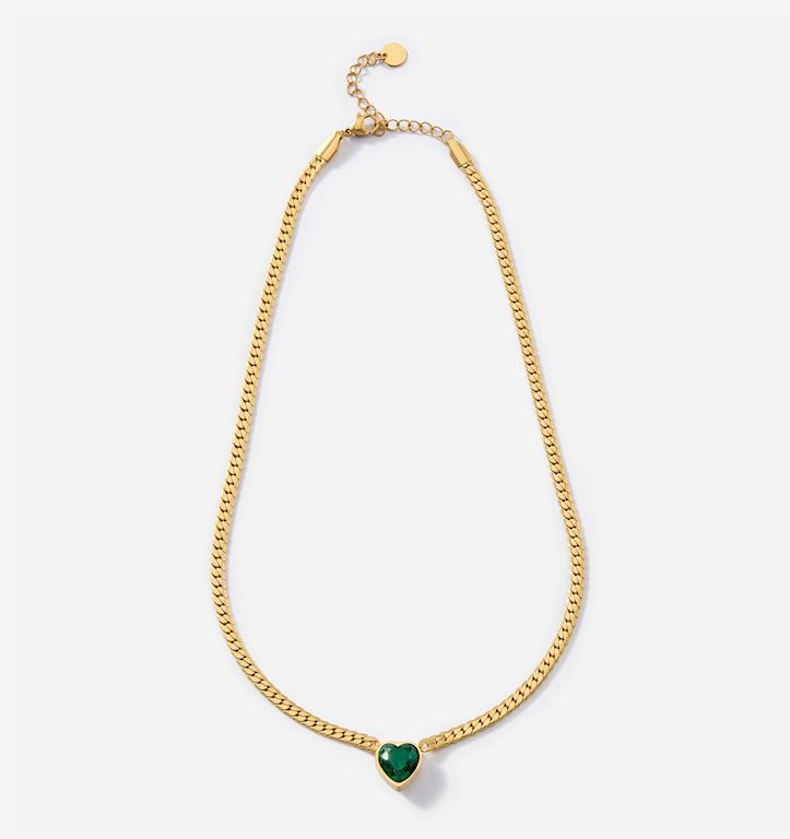 Gold Necklace With Green Stone
