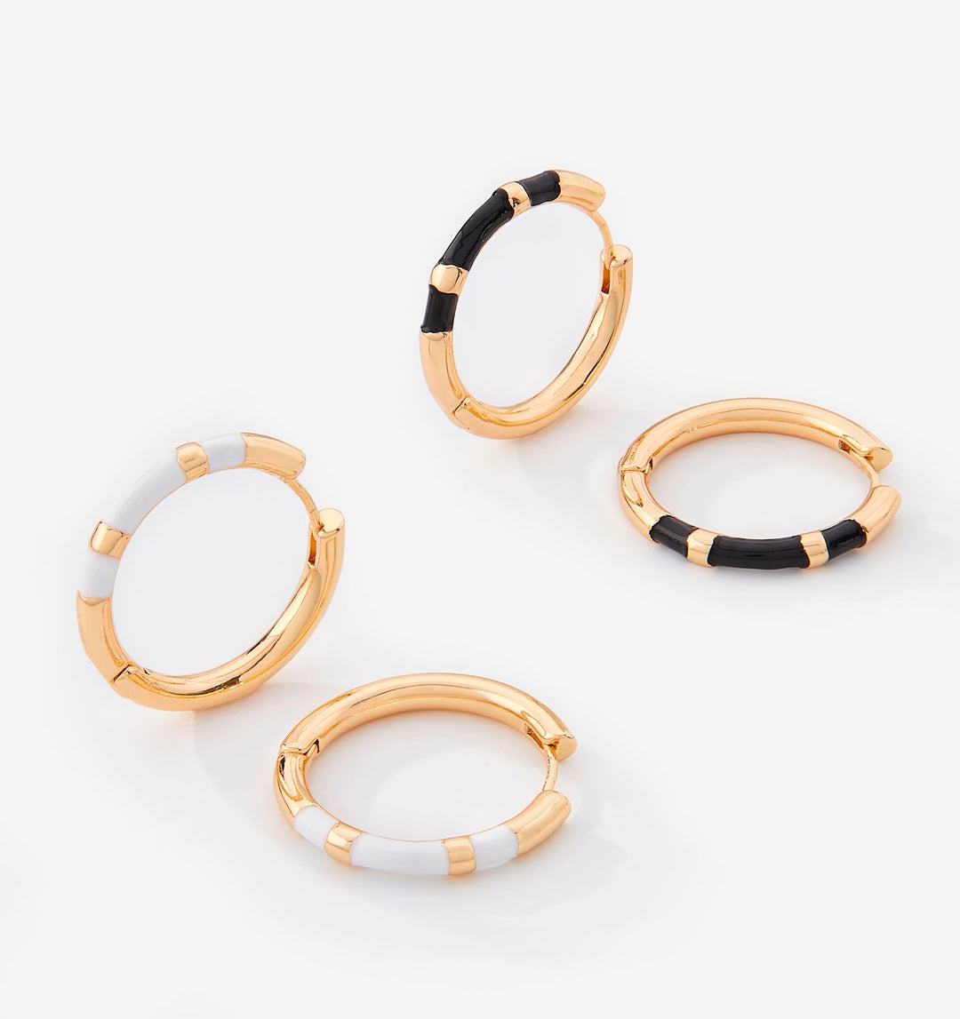 Black Onyx/Mother of Pearl Hoop Earrings