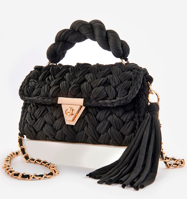 Woven Handbag with Tassel