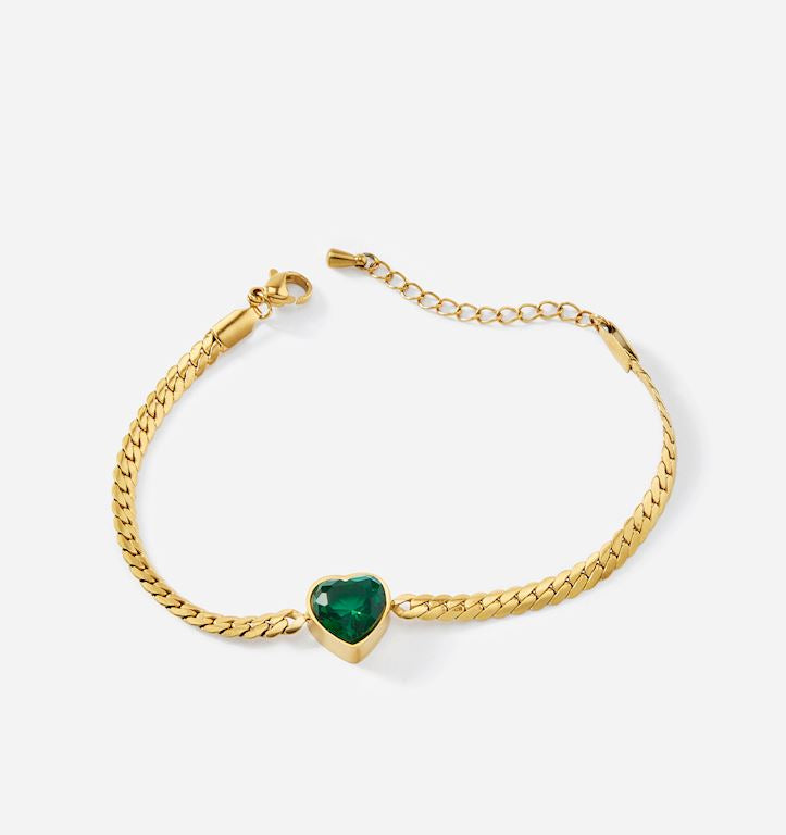 Heart Bracelet with Green Gemstone