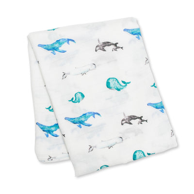 lulujo Cotton Muslin Receiving Blanket (Whale)