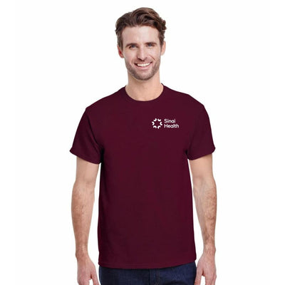 Straight Cut Tee shirt with white Sinai Health Logo top left.