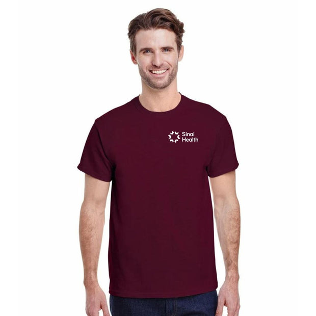 Straight Cut Tee shirt with white Sinai Health Logo top left.