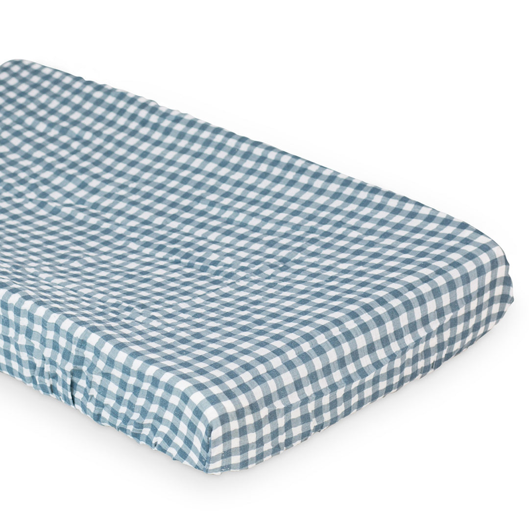 lulujo Muslin Change Pad Cover (Blue Gingham)