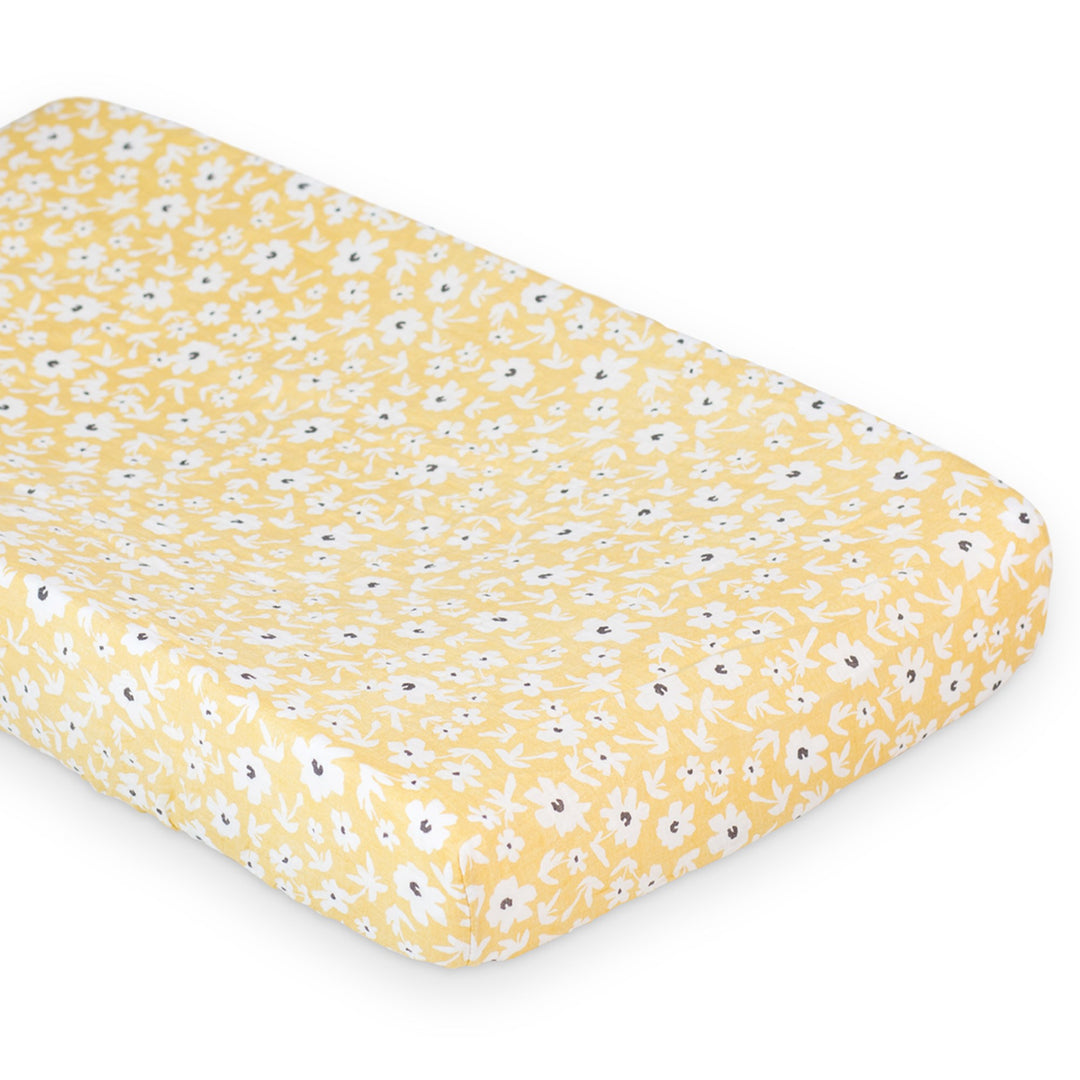 lulujo Muslin Change Pad Cover (Yellow Wildflowers)